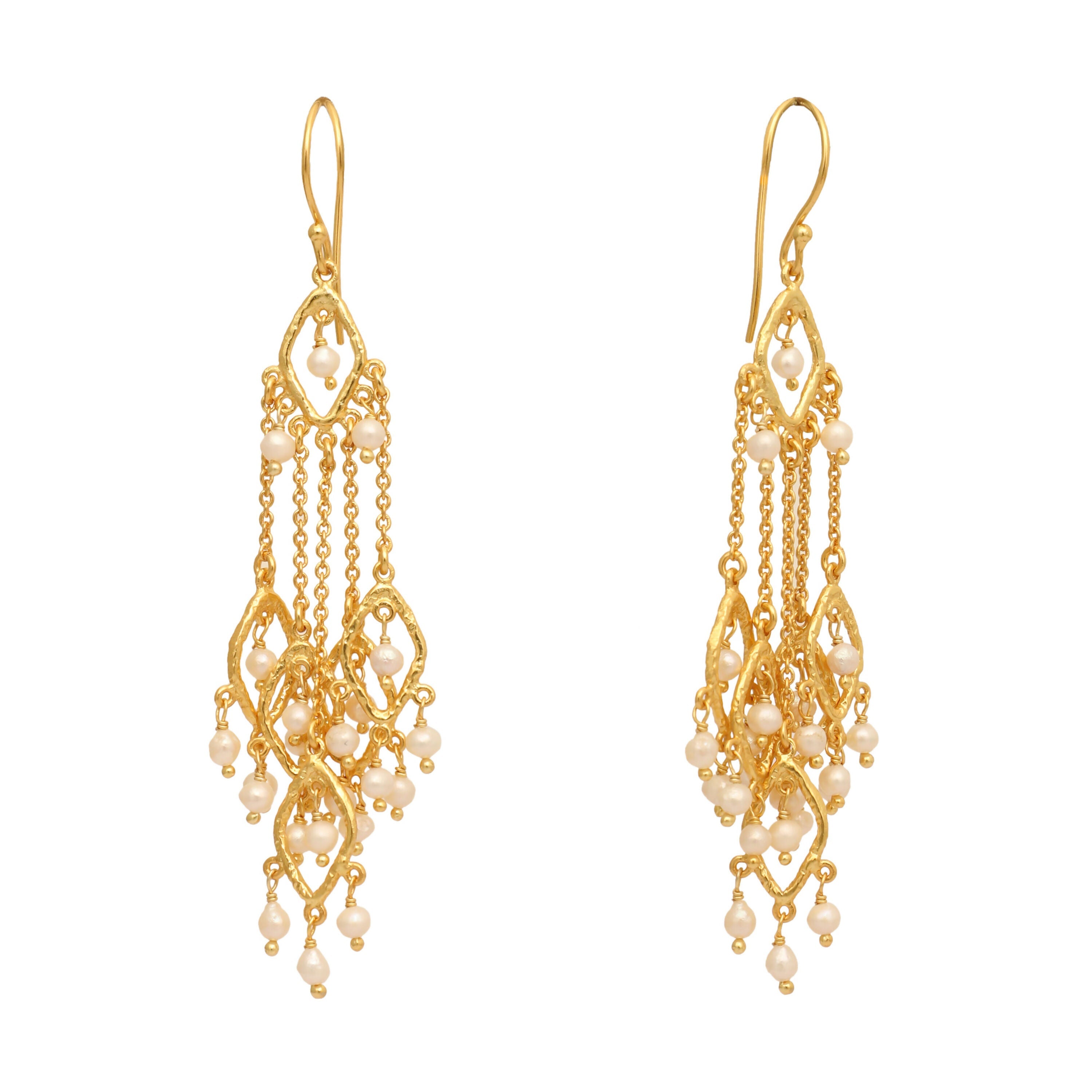 Nuyug 18k String of Pearls Gold Anti Tarnish Earrings