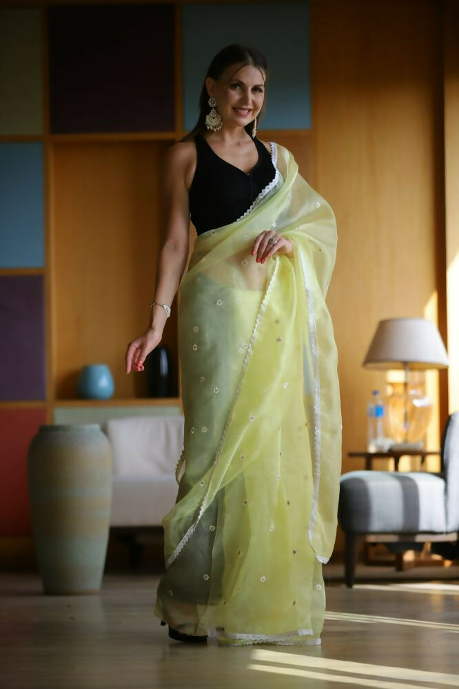 Vamsee Manbhari Yellow Organza Saree
