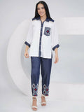 Joban Fashion White Rayon Crepe Hand-Embellished Shirt with Embellished Pants