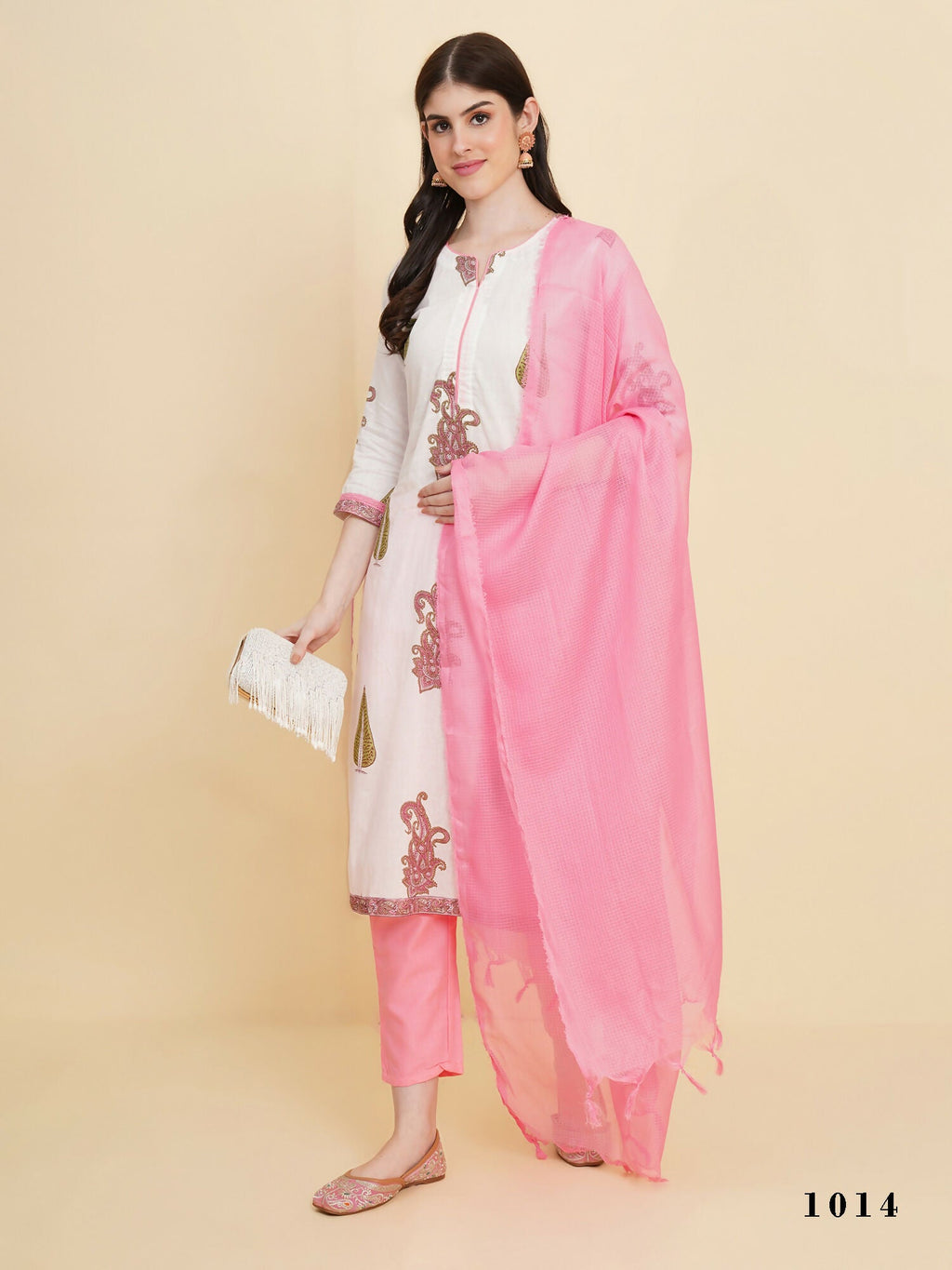 Designer Stylish white Cotton Stitched Suit With Dupatta - Tanisha