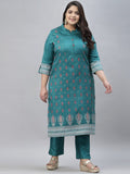 Sztori Plus Size Floral Foil Printed Straight Kurta With Trouser