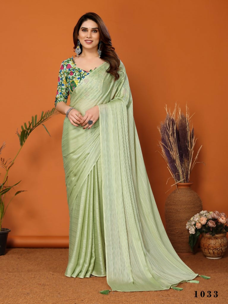 Partywear Designer Pista Polyester Zari Fancy Saree - Starwalk