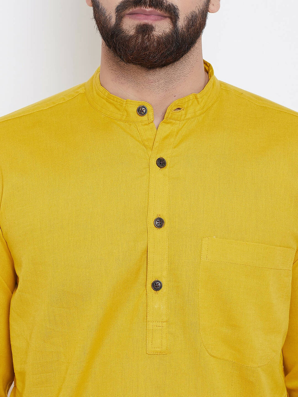 Even Apparels Yellow Men's Pure Cotton Kurta With Band Collar