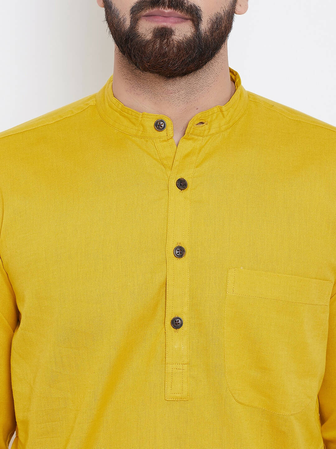 Even Apparels Yellow Men's Pure Cotton Kurta With Band Collar