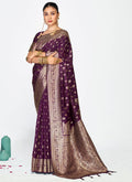 Vellora Wine Purple Zari Woven Banarasi Silk Saree