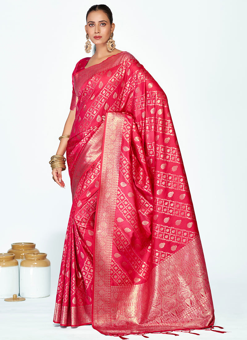 Vellora Rani Pink Premium Zari Weaving Soft Silk Saree