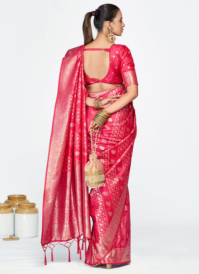 Vellora Rani Pink Premium Zari Weaving Soft Silk Saree