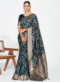 Vellora Peacock Blue Luxurious Soft Silk Zari Weaving Saree