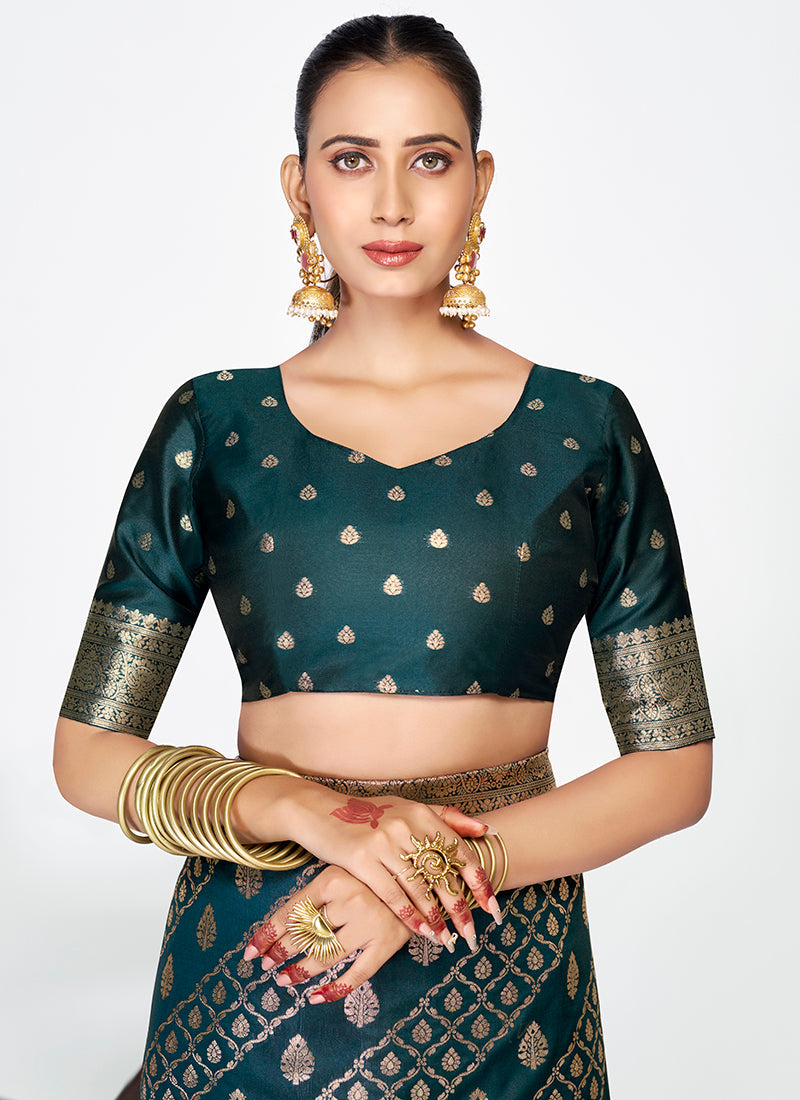 Vellora Peacock Blue Luxurious Soft Silk Zari Weaving Saree
