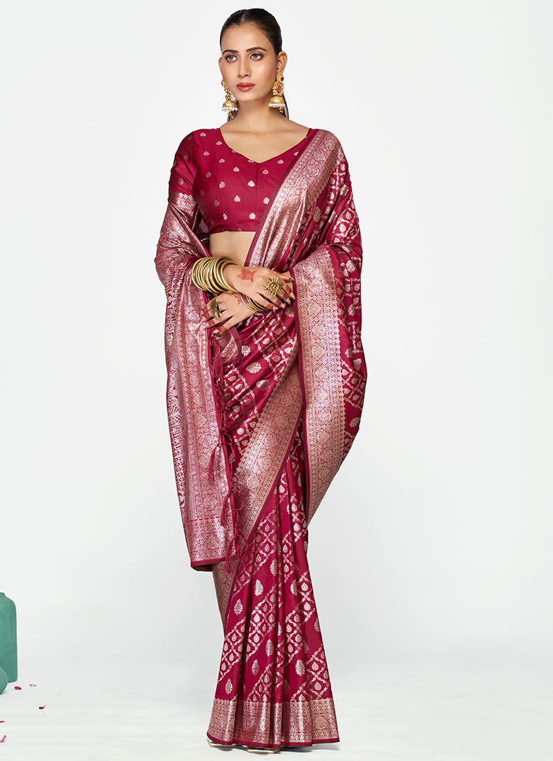 Vellora Wine Magenta Premium Zari Weaving Designer Silk Saree