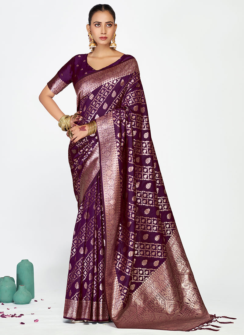 Vellora Royal Purple Traditional Soft Silk Zari Weaving Saree