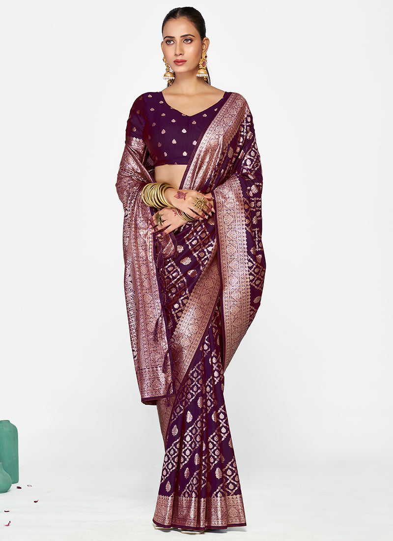Vellora Royal Purple Traditional Soft Silk Zari Weaving Saree