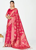 Vellora Rani Pink Banarasi Silk Saree with Golden Floral Zari