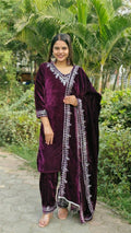 Lehenga Mart Designer Velvet Ready to wear Kurta Pant Dupatta for Women
