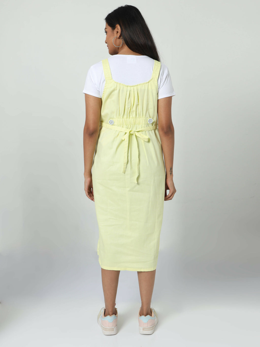 Manet Half Sleeves Solid Maternity Dress With Concealed Zipper Nursing Access - Yellow
