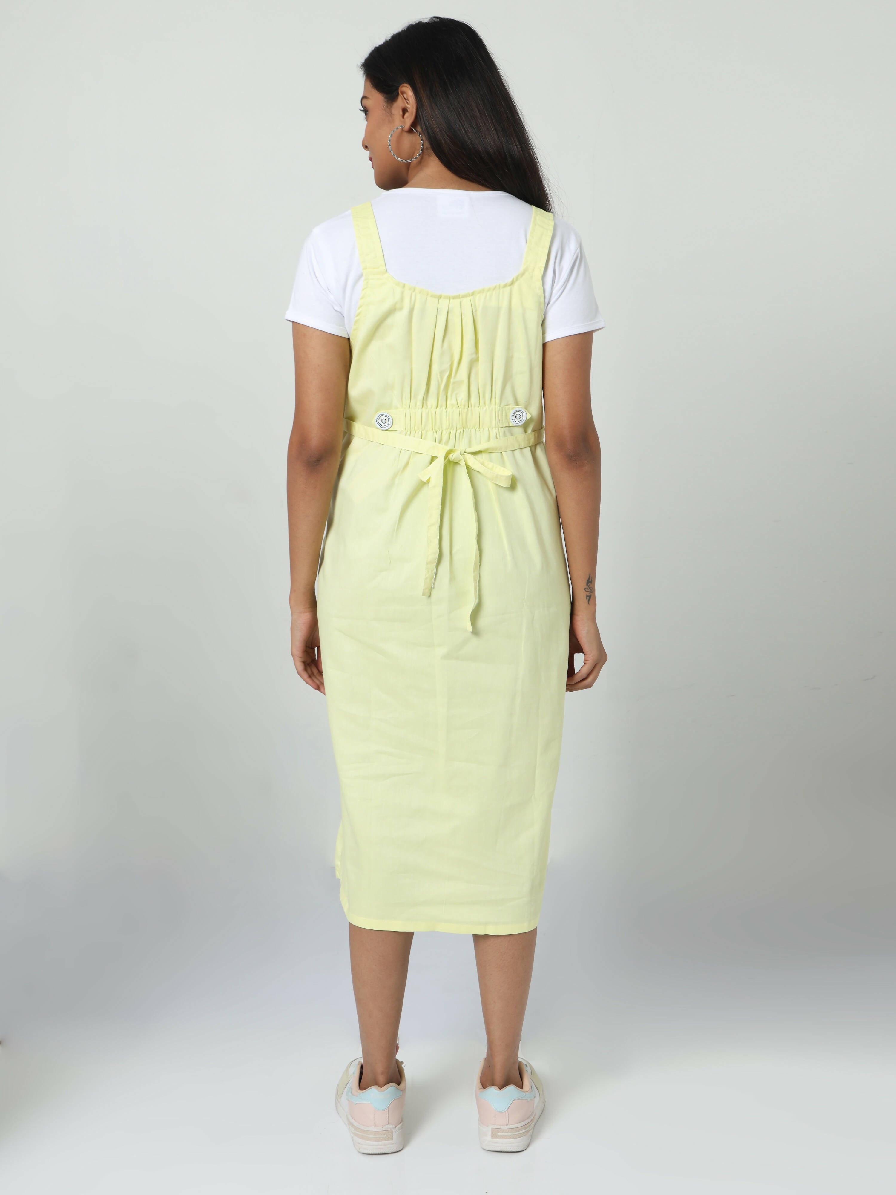 Manet Half Sleeves Solid Maternity Dress With Concealed Zipper Nursing Access - Yellow