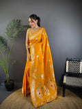 Joban Fashion Banarasi Orange Woven Soft Silk Saree