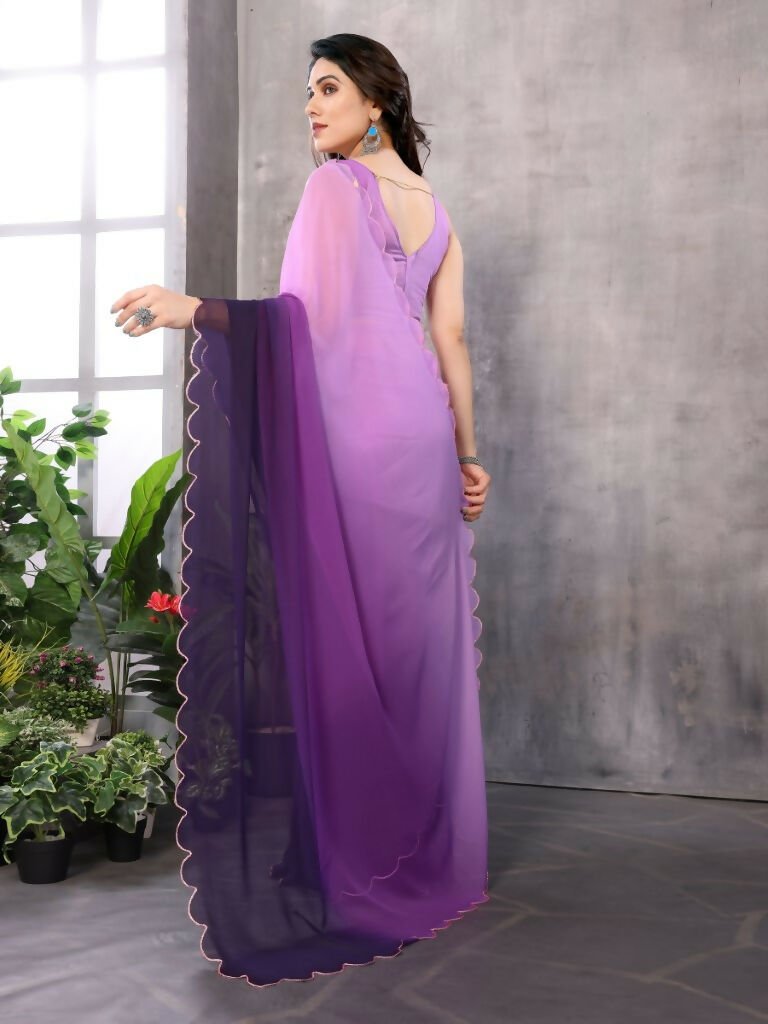 Aafreen Partywear Designer Light Purple Georgette Fancy Saree
