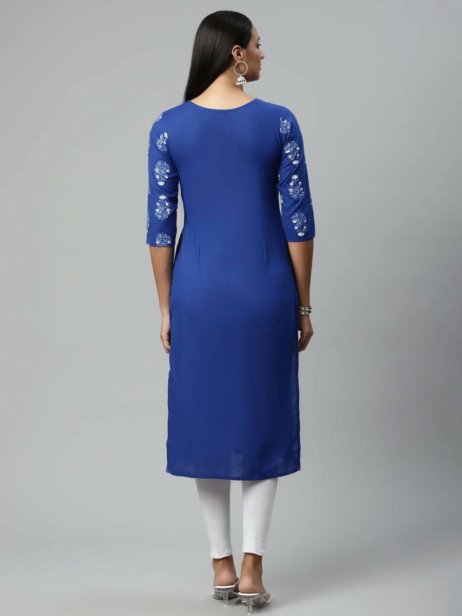 Ahalyaa Womens Beautiful Royal Blue Pure Cotton Printed Kurtas