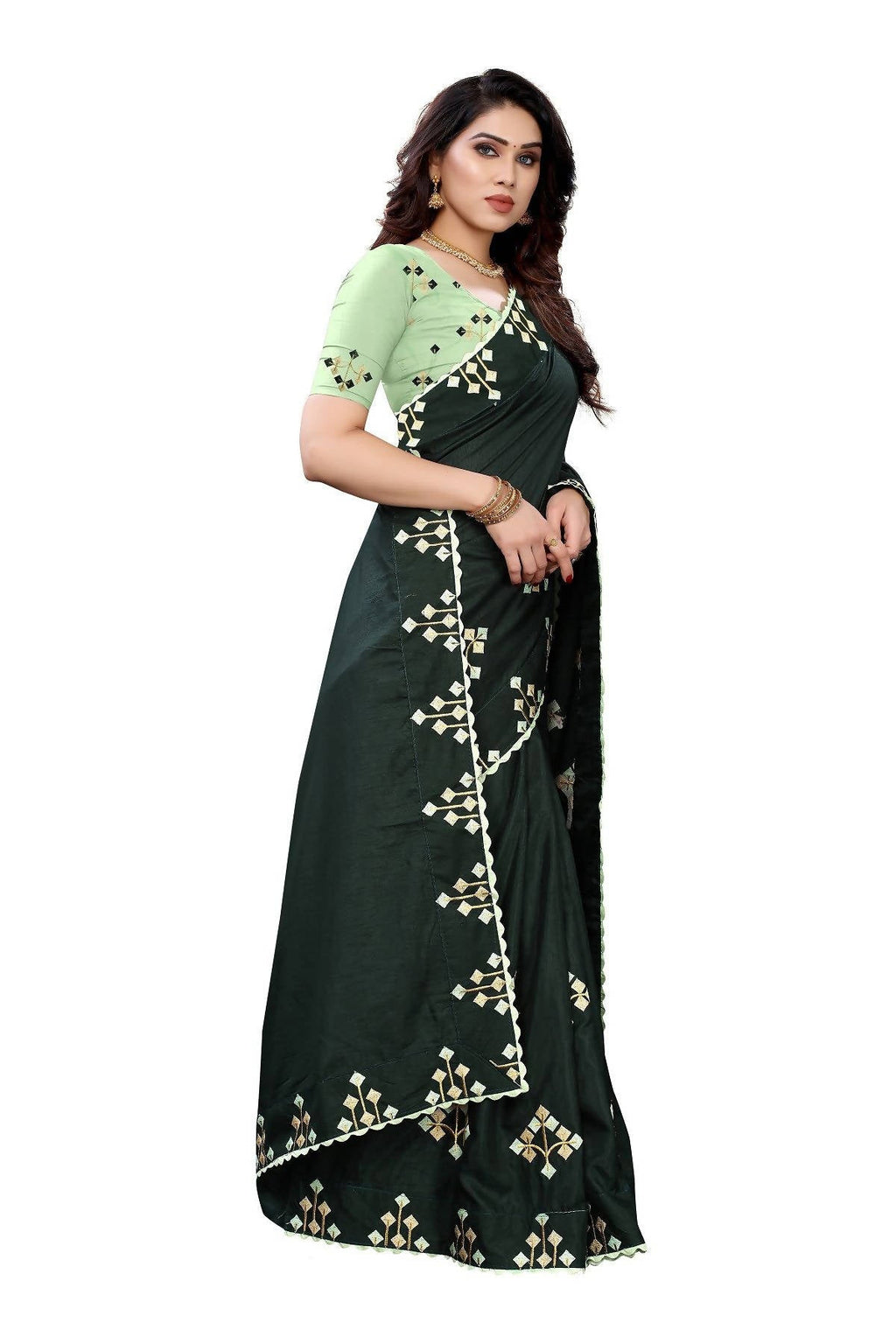 Vamika Green Dola Silk Embroidery Saree (JENY GREEN)