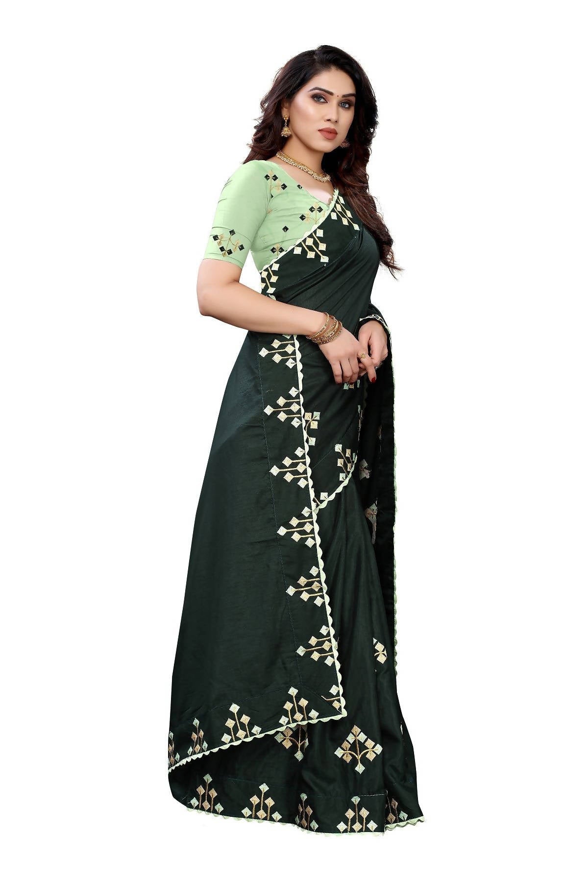 Vamika Green Dola Silk Embroidery Saree (JENY GREEN)