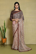 Brown Net Sequence Embroidered Festive Saree - Nimaya Denzy