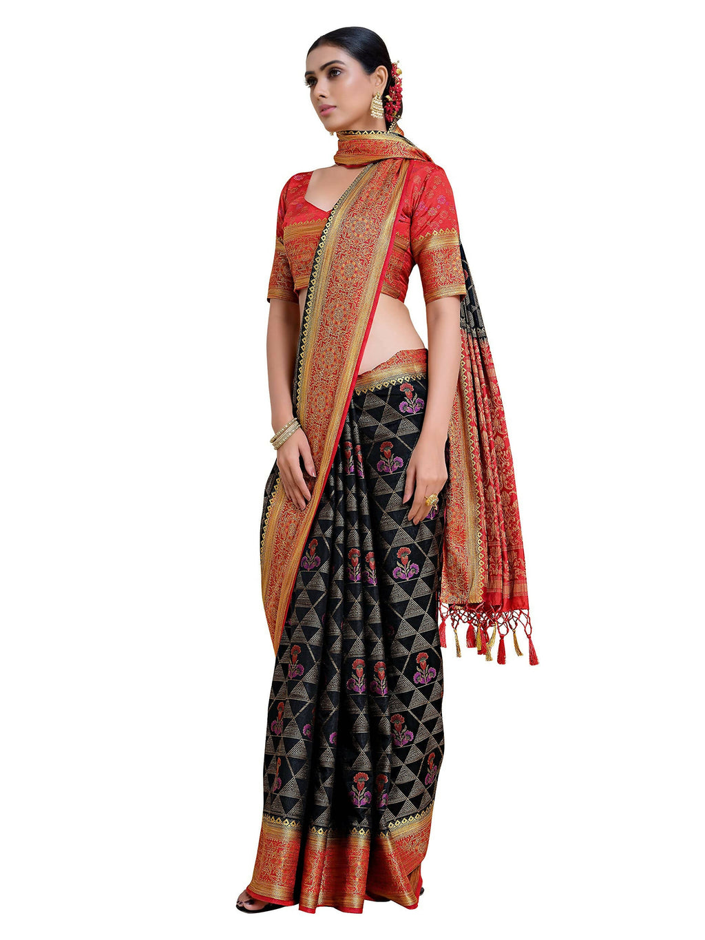 Mimosa Women's Kanjivaram Art Silk Black Saree