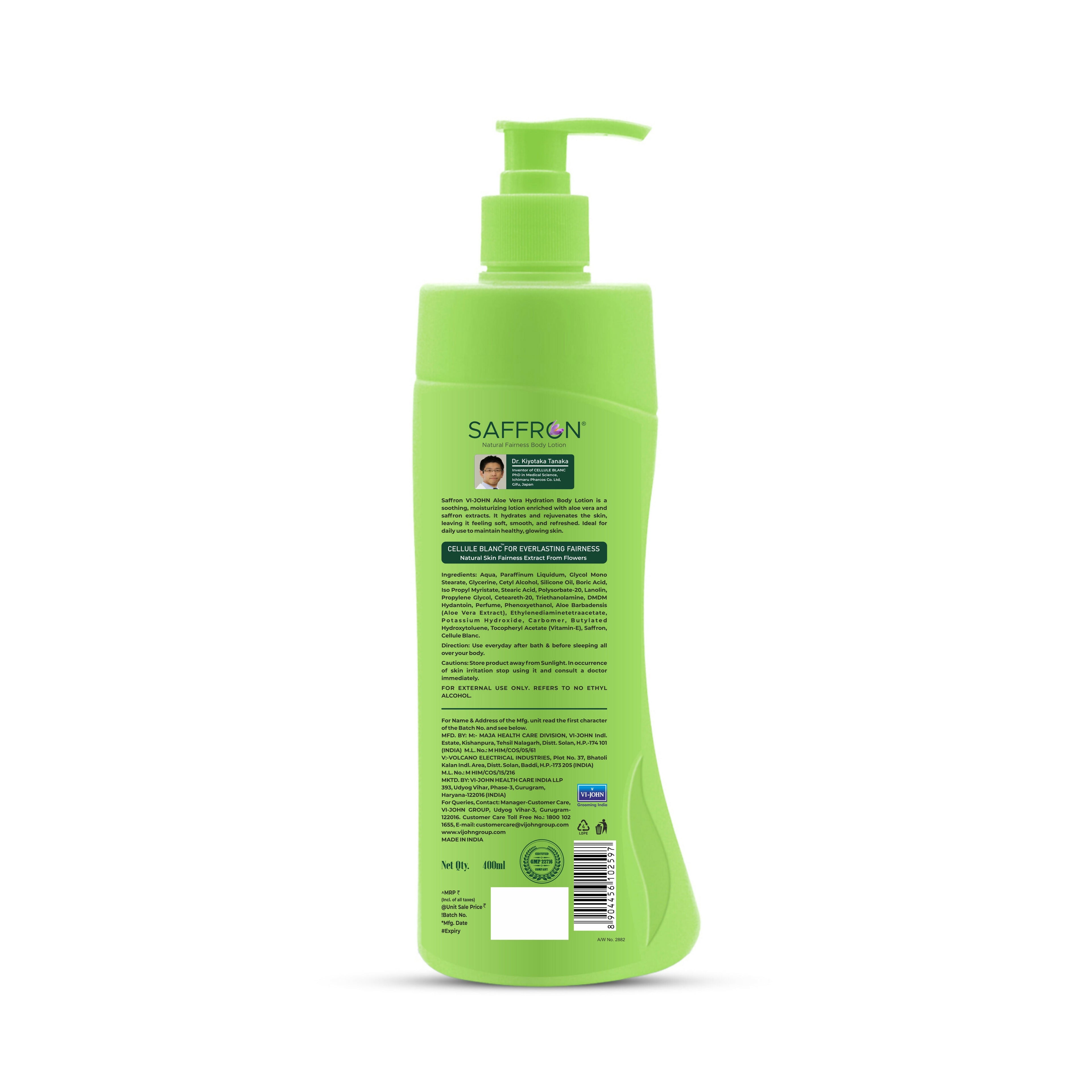 VI-JOHN Saffron Natural Fairness Body Lotion Aloe Vera Hydration For All Skin Types