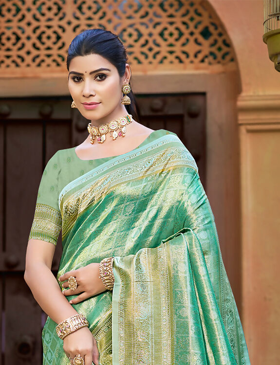 Sangam Prints Green Kanjivaram Silk Woven Work Traditional Saree