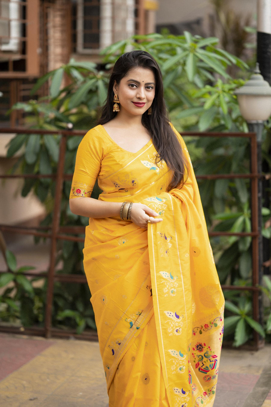 Yellow Pure Silk Woven Design Saree with Unstitched Blouse - Hiral Fashion