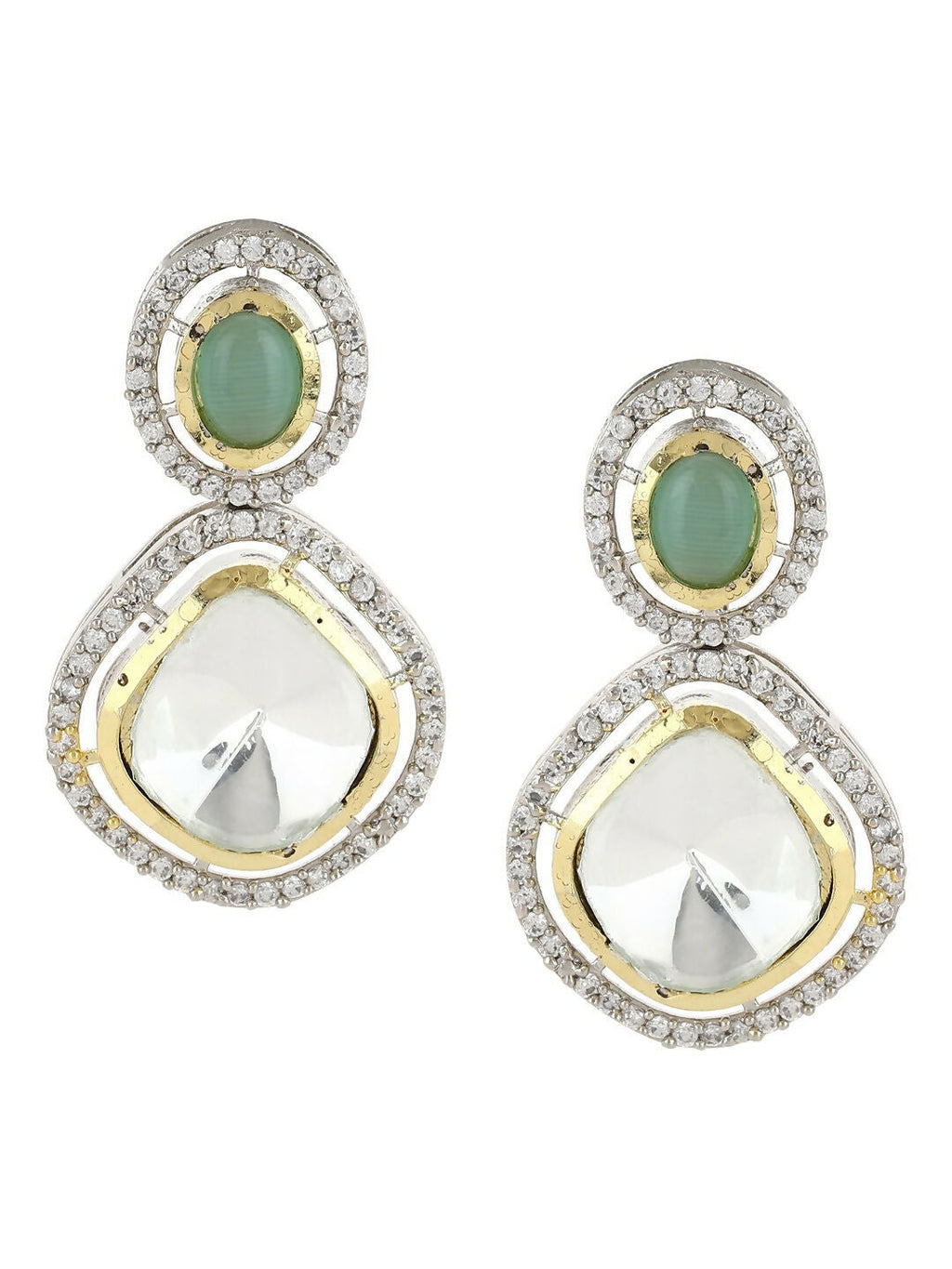 Green Stone Kundan Earrings- Ruby Raang