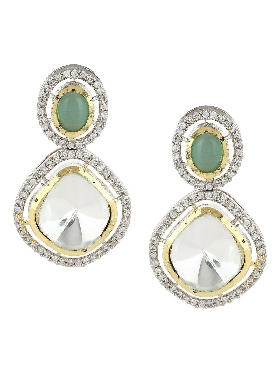 Green Stone Kundan Earrings- Ruby Raang