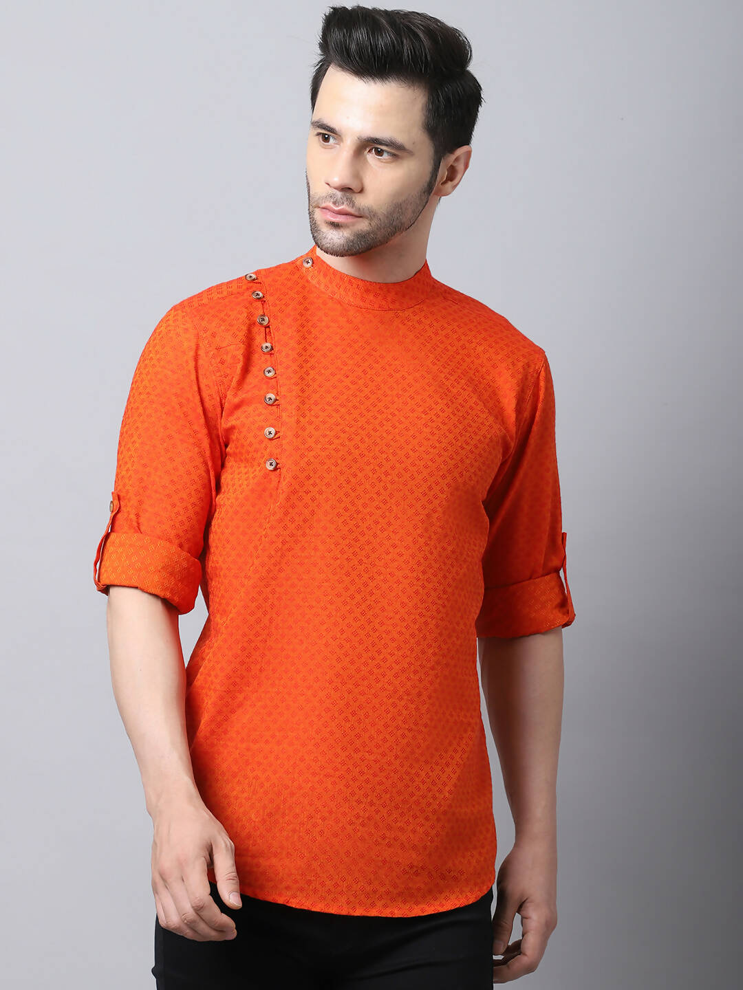 Even Apparels Orange Pure Cotton Men's Kurta With Side Placket