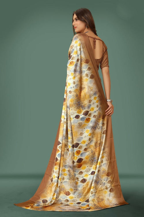 Aayaa Designer Printed Satin Saree - Multi Color