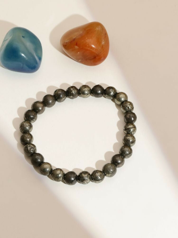 Pyrite Metal Black Round Elastic Bracelet - Ruby Raang