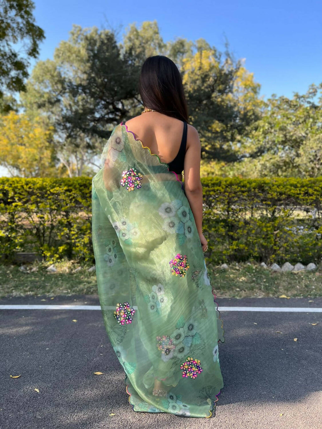Vamsee Green Organza Saree