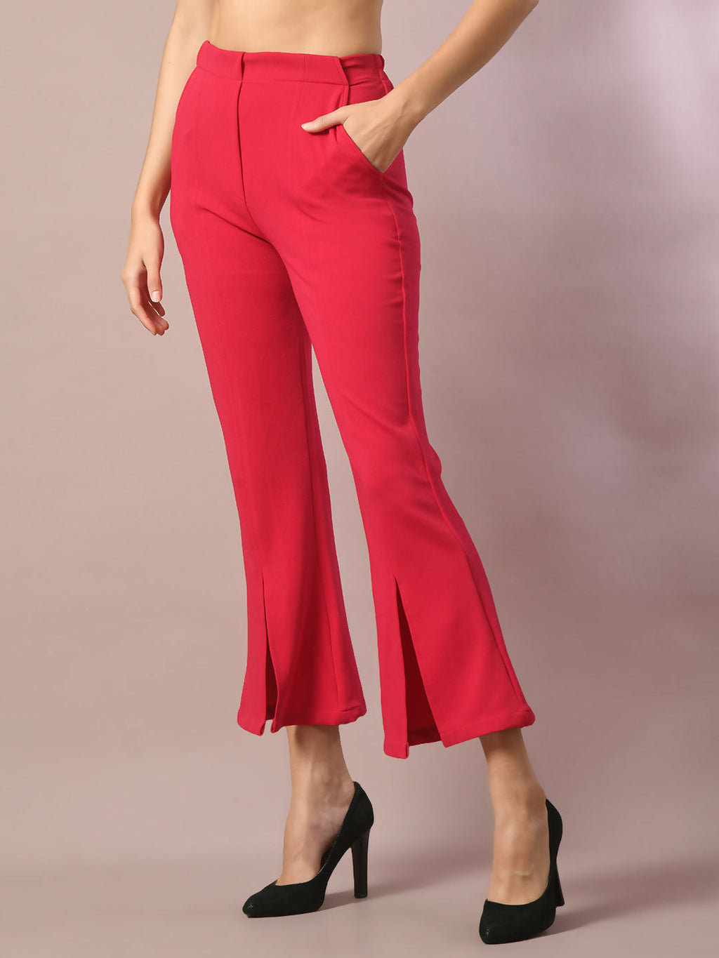 Myshka Women's Pink Solid Boat Neck Party Top With Trousers Co-ord set