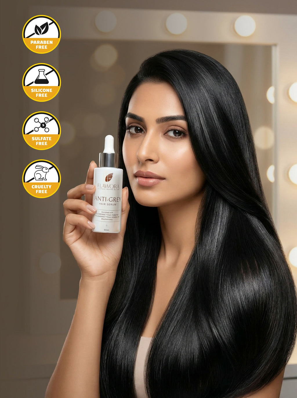 Flawora Set of Anti-Grey Hair Serum, D-Tan Lotion and Gold Face Serum