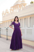 Vastranavya Premium Designer Faux Blooming with Embroidery Zari Sequins work Gown - Purple
