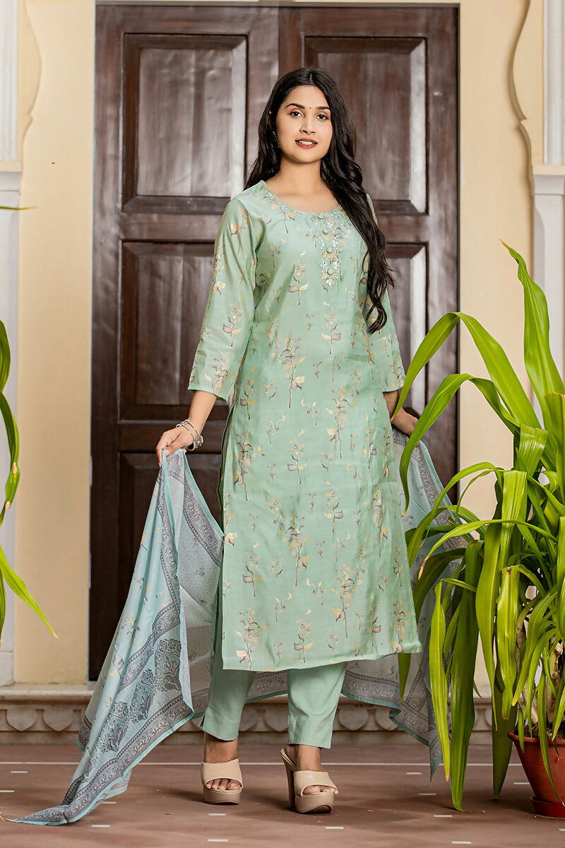 Kaajh Women's Sky Blue Printed Modal Silk Suit Set