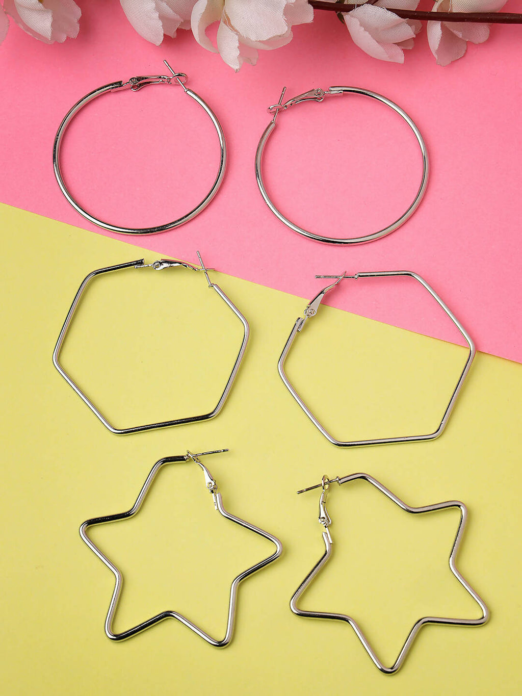 NVR Women Gold-Toned Geometric Hoop Earrings