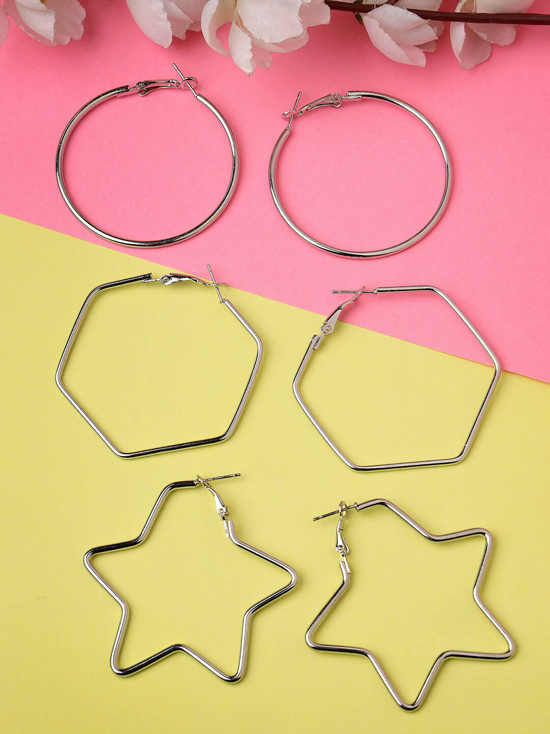 NVR Women Gold-Toned Geometric Hoop Earrings