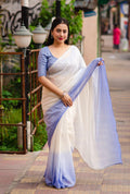Lavender Poly Chiffon Striped Saree with Unstitched Blouse - Hiral Fashion