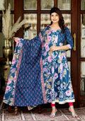 Miravan Women's Flower Printed Blue Anarkali Kurta And Dupatta