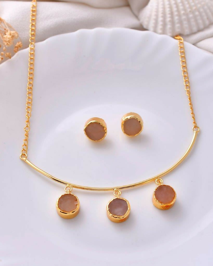 VOJ One Gram Gold-Polished Stone Studded Necklace and Earrings Set