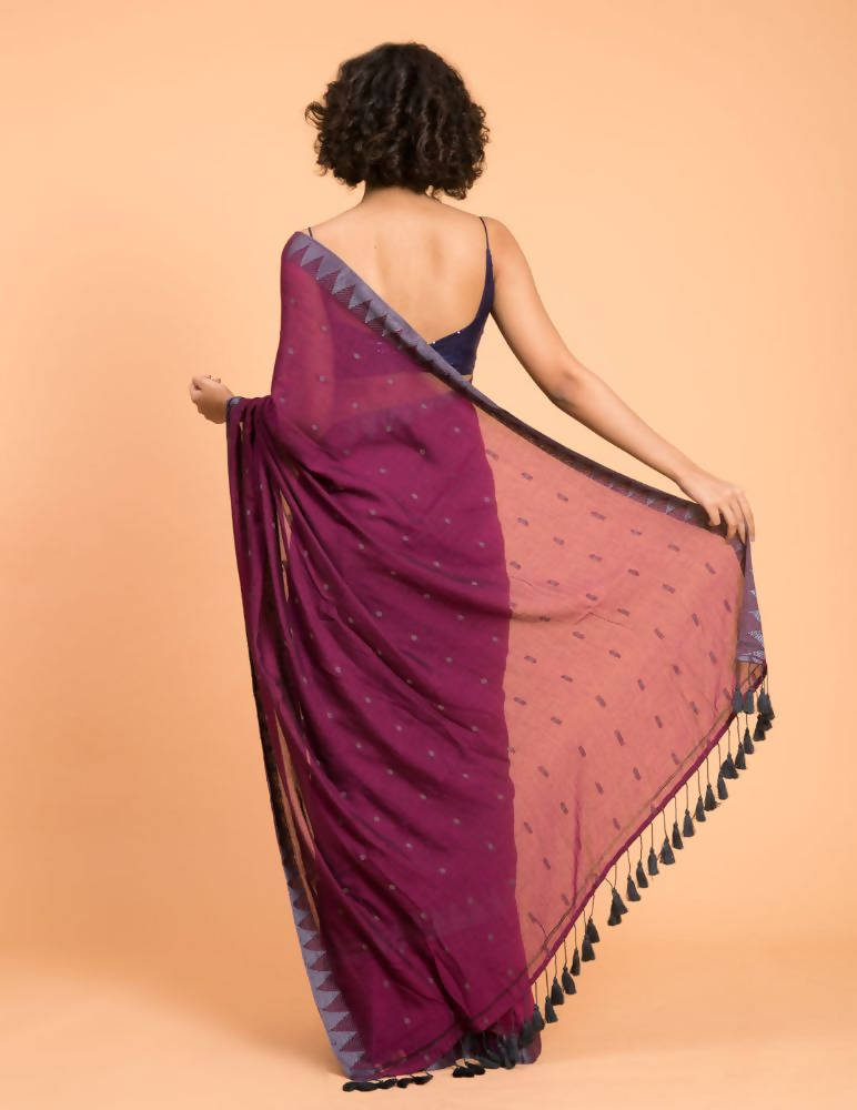 Suta Purple Grey Woven Design Saree With Tasseled Pallu