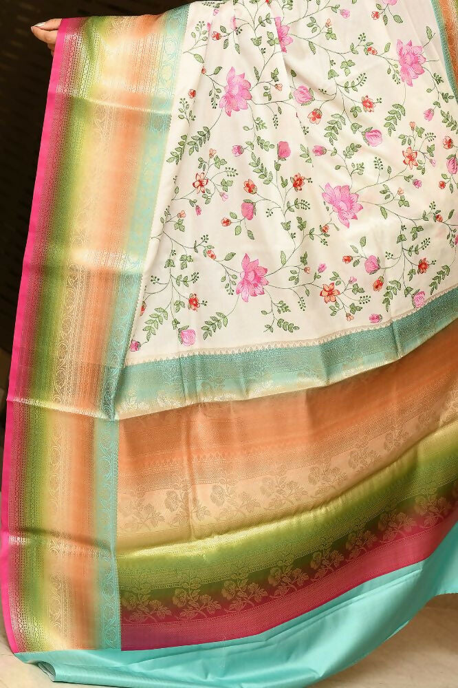 Joban Fashion Multicolor Saree Tissue Rainbow Digital Print With Embroidery