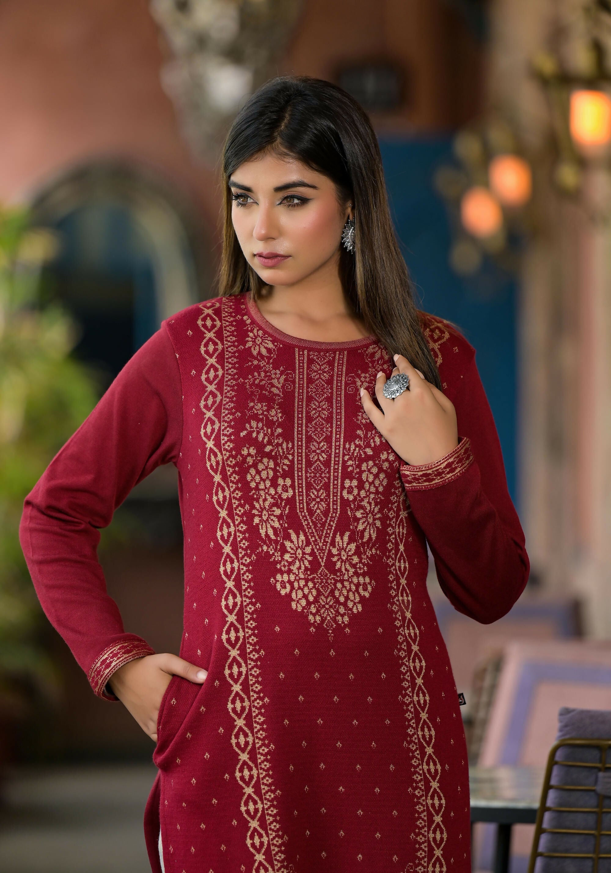 Juniper Women's Maroon Ethnic Motif Printed Polycotton Kurta
