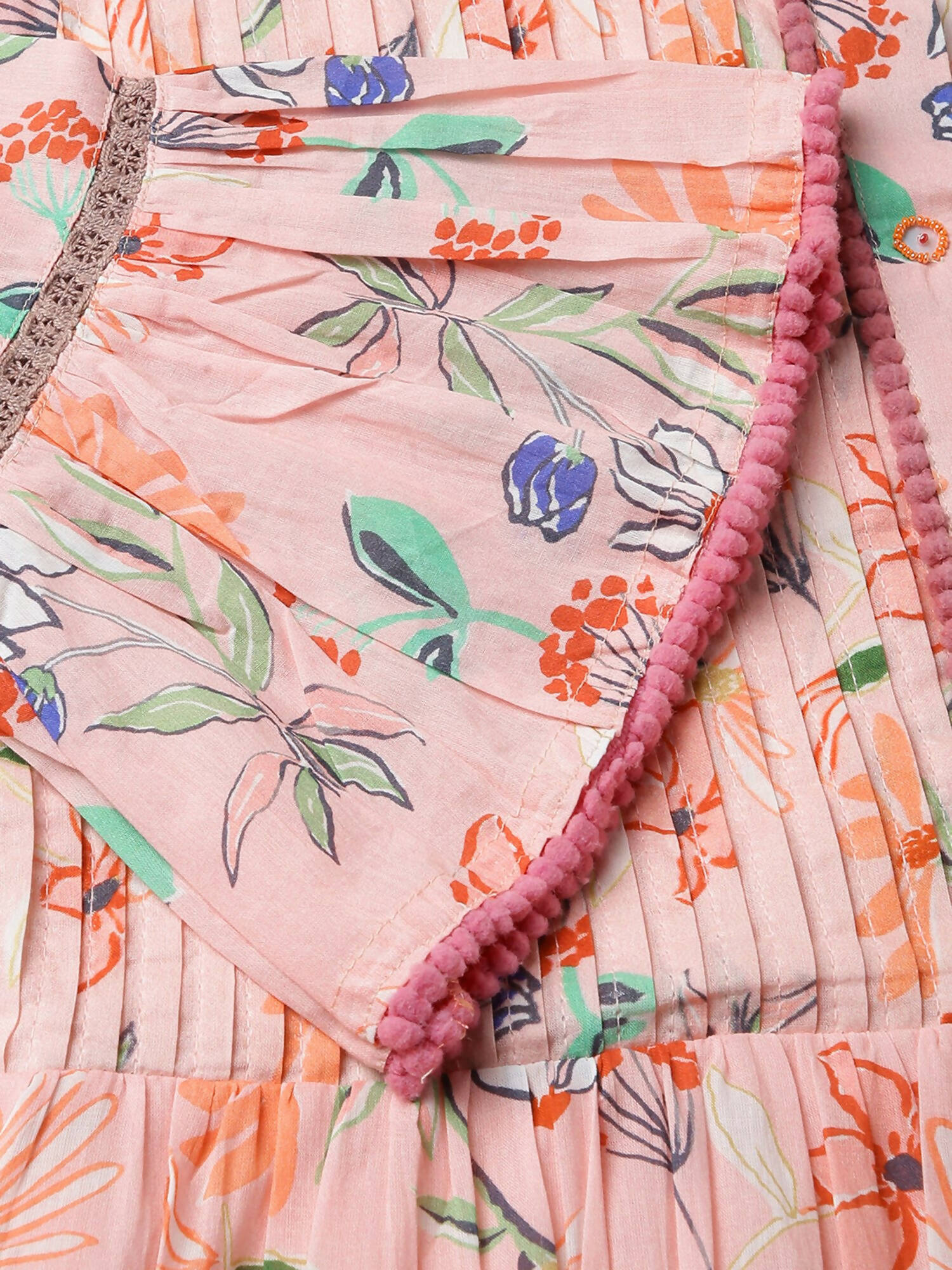Pink Cotton Floral Printed Dress - Nandani