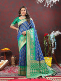 Lorenvalley Fashion Blue & Green Patola Silk Woven Design Meenakari Weaving Saree